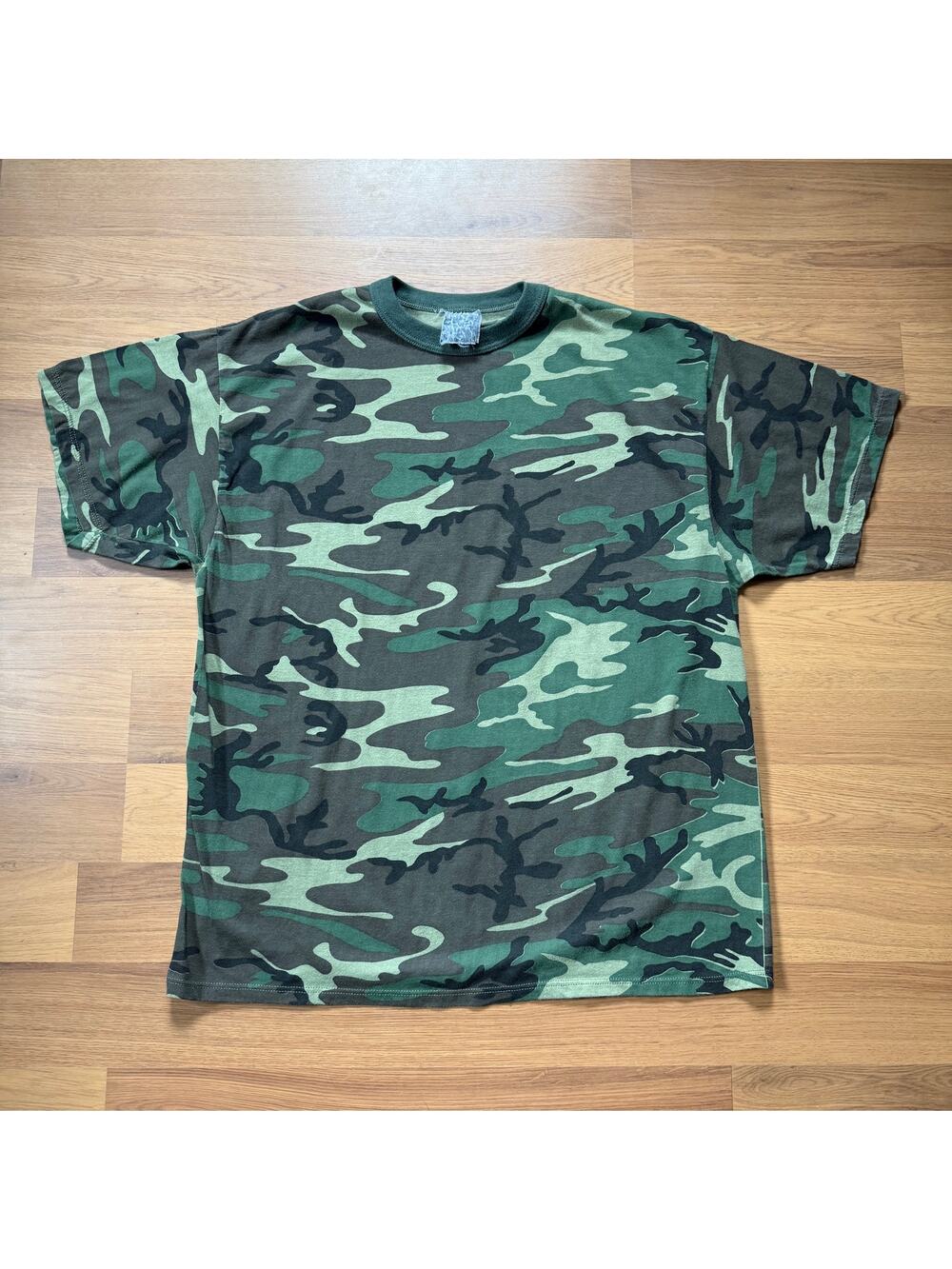 Men's Vintage 90's Woodland Camo Camouflage Green Brown Blank Shirt Sz Large